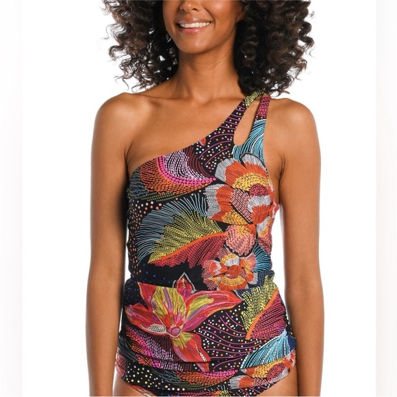 (SET) LA BLANCA SUNLIT SOIREE ONE SHOULDER KEYHOLE TANKINI + FOLDOVER BOTTOMS - Picture 3 of 8